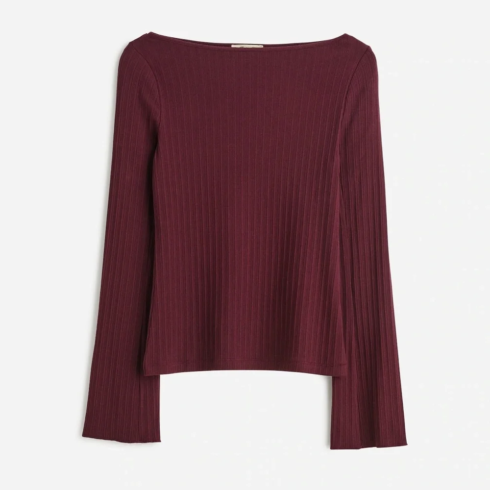 NWT Madewell Ribbed Long-Sleeve Boatneck Top in Burgundy - Picture 3 of 12